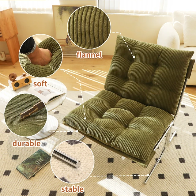 Alt view image 6 of 7 - Modern Accent Chair, Comfy Living Room Chair with Metal Chrom Frame, Upholstered Soft Cushion Sofa Chairs for Home Office,Bedroom,Dining Room (Green-1pc)
