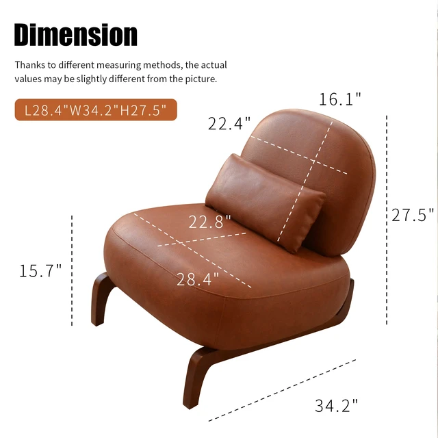 Alt view image 5 of 7 - Cute Accent Chair with Solid Wood Legs, Faux Leather Living Room Chair with Soft Cushion, Cozy Bedroom Chair, Comfy Armless Reading Chair for Apartment, Waiting Room, Balcony (Brown)