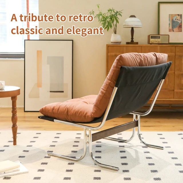 Alt view image 7 of 7 - Leather Armchair, Modern Accent Chair High Back, Living Room Chairs with Metal Legs and Soft Padded, Sofa Chairs for Home Office,Bedroom,Dining Room (Brown-1pc)
