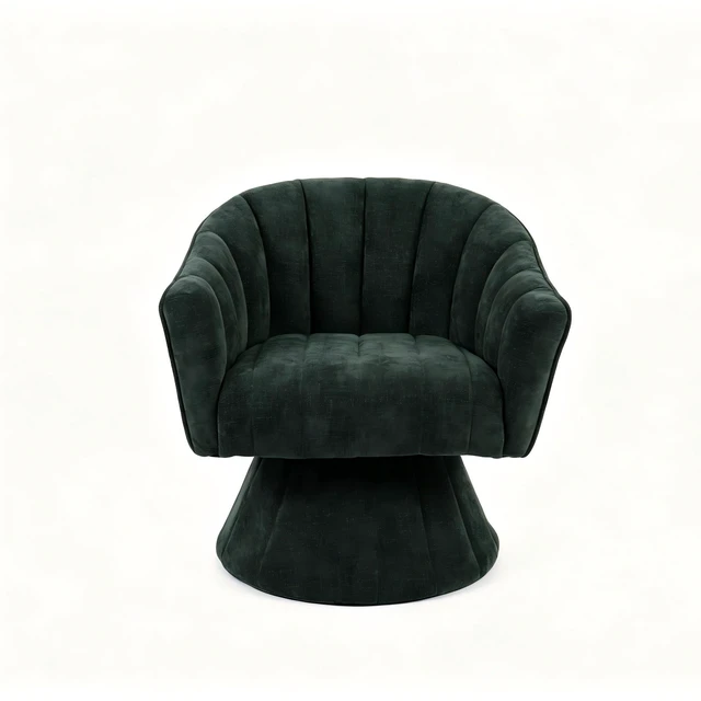 Alt view image 5 of 7 - 360 Degree Swivel Accent Chair, Modern Channel Tufted Barrel Chair, Green Corduroy Upholstered Round Swivel Armchair, Comfy Rotating Lounge Chair for Living Room Bedroom Vanity Office