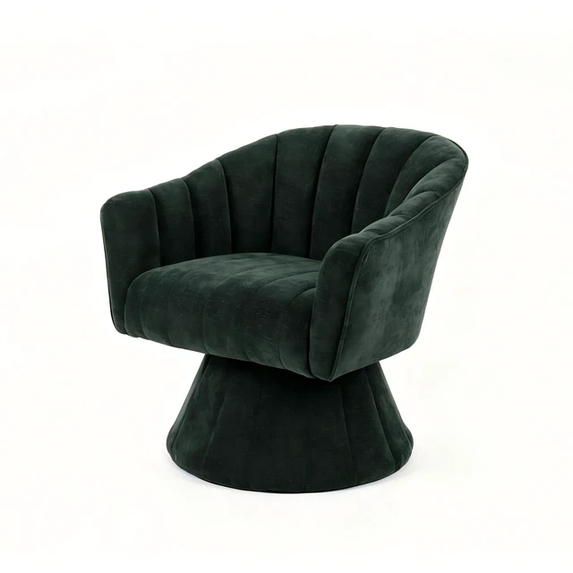 Alt view image 6 of 7 - 360 Degree Swivel Accent Chair, Modern Channel Tufted Barrel Chair, Green Corduroy Upholstered Round Swivel Armchair, Comfy Rotating Lounge Chair for Living Room Bedroom Vanity Office