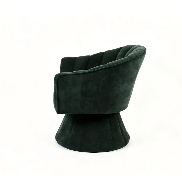 Alt view image 7 of 7 - 360 Degree Swivel Accent Chair, Modern Channel Tufted Barrel Chair, Green Corduroy Upholstered Round Swivel Armchair, Comfy Rotating Lounge Chair for Living Room Bedroom Vanity Office