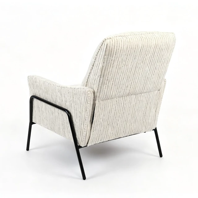 Alt view image 7 of 7 - Modern Striped Fabric Accent Chair, Upholstered Single Armchair with Black Metal Frame, Comfy Padded Lounge Chair, Reading Side Chair for Living Room Bedroom Office, Grey Cream Textured Leisure Chair