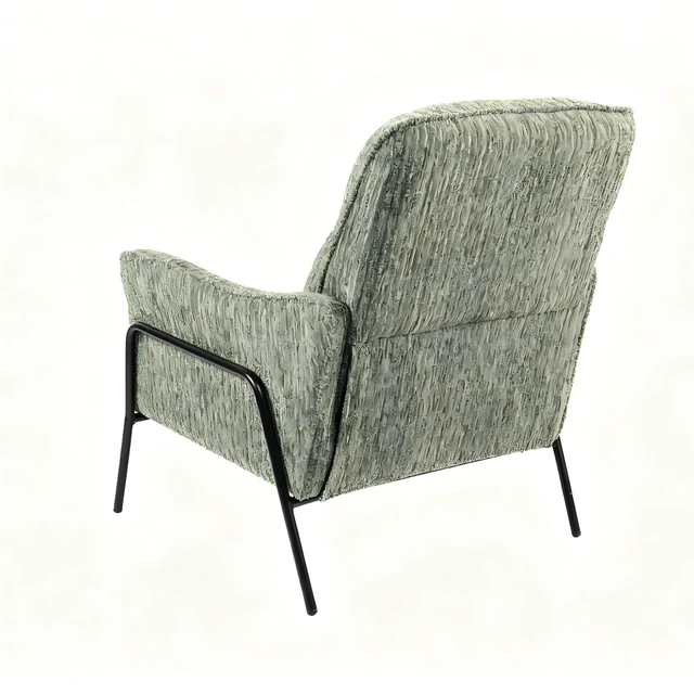 Alt view image 7 of 7 - Modern Striped Fabric Accent Chair, Upholstered Single Armchair with Black Metal Frame, Comfy Padded Lounge Chair, Reading Side Chair for Living Room Bedroom Office, Green Textured Leisure Chair