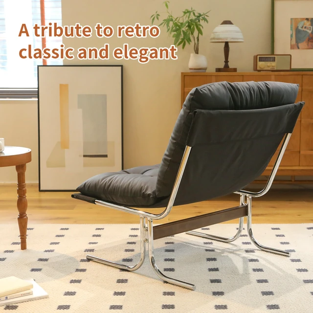 Alt view image 4 of 7 - Leather Armchair, Modern Accent Chair High Back, Living Room Chairs with Metal Legs and Soft Padded, Sofa Chairs for Home Office,Bedroom,Dining Room (Black-1pc)