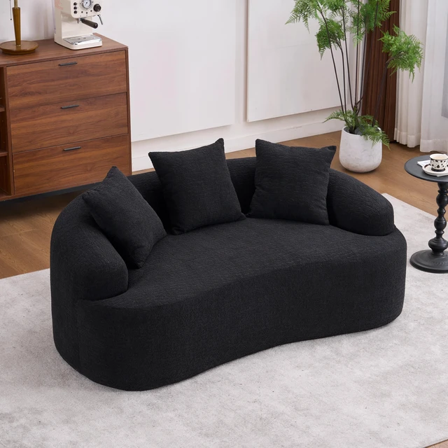 Main image of Old Sku: W2231P329643 Curved Modern Boneless Sofa Loveseat, Chenille Fabric, 2-Seater Black Chenille, No Assembly, Small Sofa for Small Spaces & Apartments, Living Room, Office, 65" L, 300 Lbs