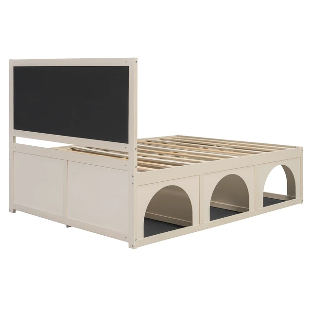 Alt view image 5 of 7 - Queen Size Pet-Friendly Platform Bed with Under-Bed Nook, Heavy Duty Bed Frame, Beige