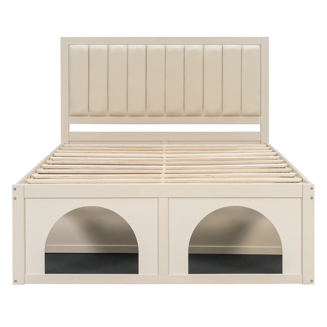 Alt view image 7 of 7 - Queen Size Pet-Friendly Platform Bed with Under-Bed Nook, Heavy Duty Bed Frame, Beige
