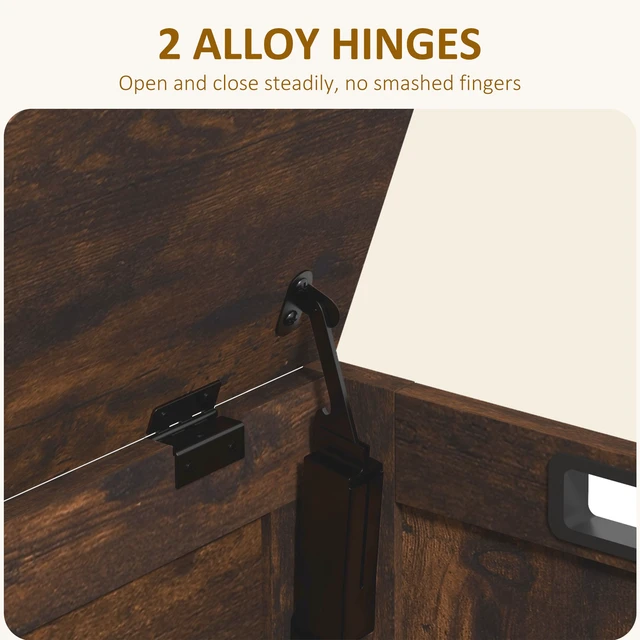 Alt view image 5 of 7 - HOMCOM 29.9" Storage Chest w/ 2 Safety Hinges, Wooden Box, Rustic Brown