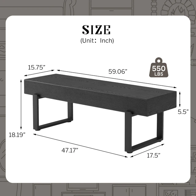Alt view image 2 of 7 - 59" Wood Bench for Bedroom End of Bed, Farmhouse Indoor Kitchen Table Benches,Versatile Modern Shoe Bench for Entryway, Black