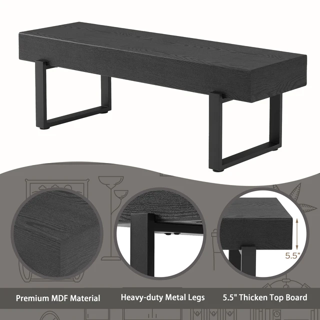 Alt view image 3 of 7 - 59" Wood Bench for Bedroom End of Bed, Farmhouse Indoor Kitchen Table Benches,Versatile Modern Shoe Bench for Entryway, Black