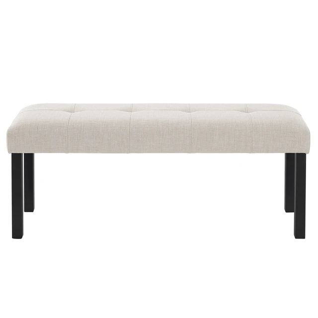 Alt view image 5 of 7 - Modern Tufted Linen Dining Bench, Farmhouse Upholstered Entryway Bench with Black Rubber Wood Legs, Versatile for Kitchen, Bedroom, Hallway, Beige
