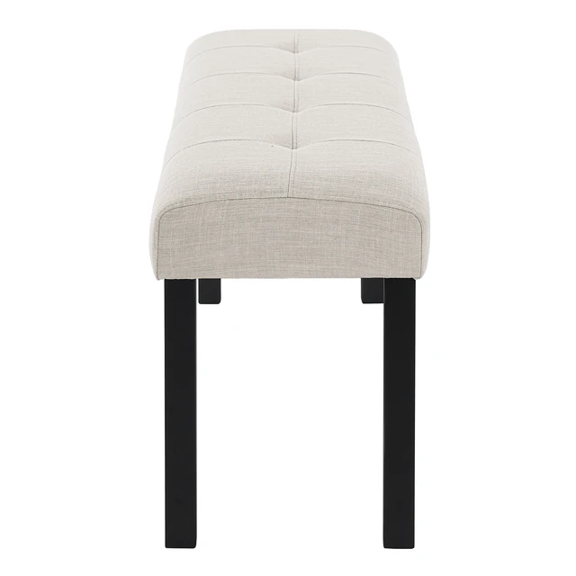 Alt view image 7 of 7 - Modern Tufted Linen Dining Bench, Farmhouse Upholstered Entryway Bench with Black Rubber Wood Legs, Versatile for Kitchen, Bedroom, Hallway, Beige