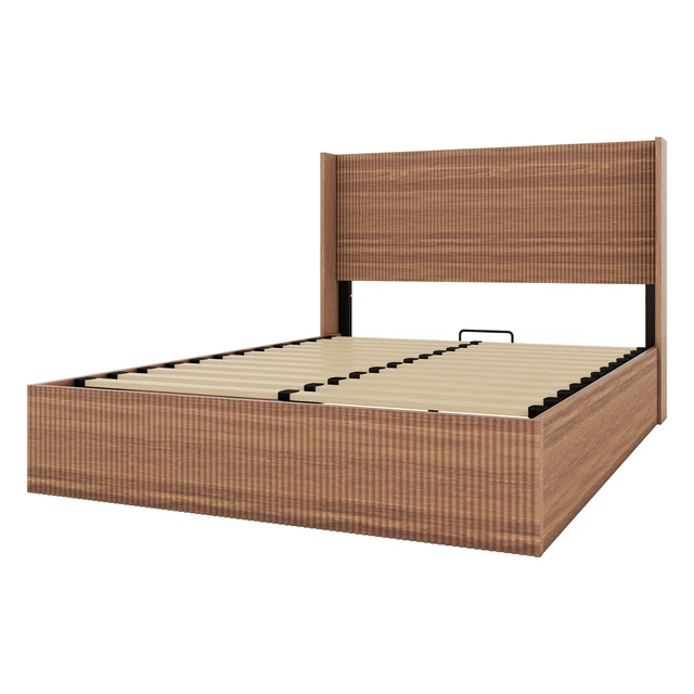 Alt view image 6 of 7 - (Queen size) bed frame with a grooved and undulating lifting storage function, featuring a lifting storage feature, safe and beautiful / without noise, a wooden slat platform bed frame in a natural