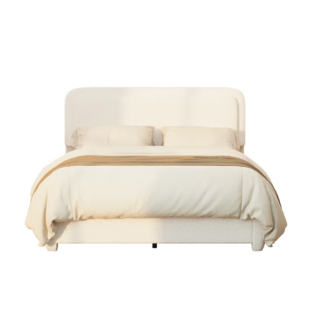 Alt view image 7 of 7 - Boucle Queen Bed Frame with Adjustable Height Headboard, Modern Platform Bed with Curved Cloud Headboard, Elegant Boucle Fabric Low Profile Platform Bed, No Box Spring Needed, Easy Assembly, White