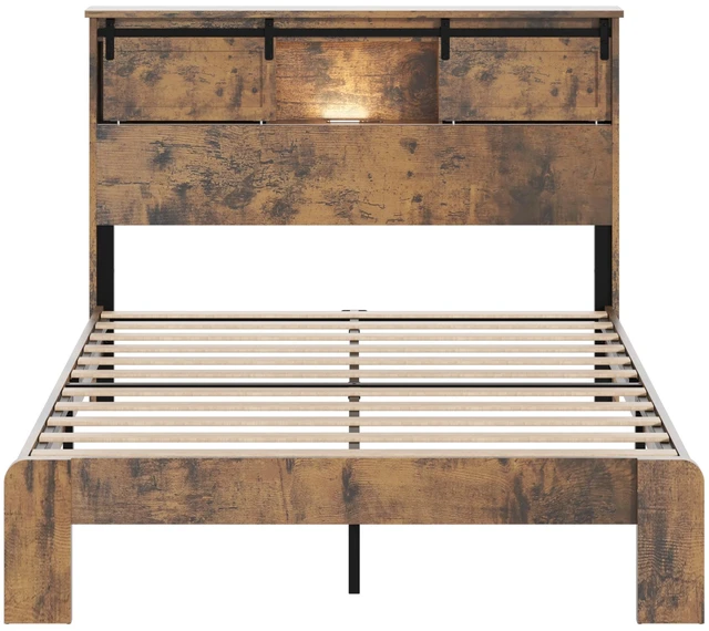 Alt view image 6 of 7 - QUEEN size bed, metal bed frame with charging station, no need for box spring, (Dark Brown), no noise, easy to assemble.