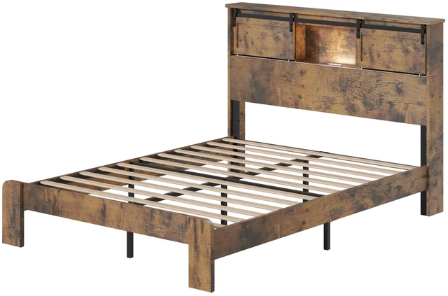 Alt view image 7 of 7 - QUEEN size bed, metal bed frame with charging station, no need for box spring, (Dark Brown), no noise, easy to assemble.