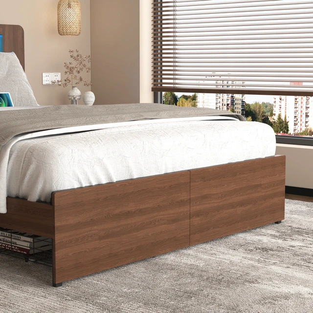 Alt view image 7 of 7 - Bed Frame Full Size, Wood Platform Bed Frame with 2 Storage Drawers,and with Storage LED Light Headboard , Noise Free,No Box Spring Needed and Easy Assembly Tool,Large Under Bed Storage
