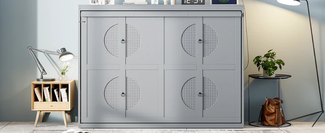 Alt view image 3 of 7 - Queen Size Murphy Bed Wall Bed,Gray