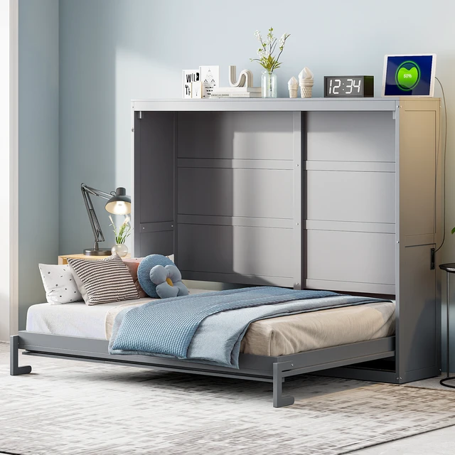 Alt view image 2 of 7 - Queen Size Murphy Bed Wall Bed,Gray