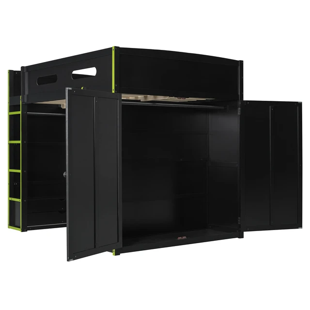 Alt view image 6 of 7 - Full Size Wood Loft Bed with Desk,Wardrobe,Ample Storage Space,and RGB Light, Green