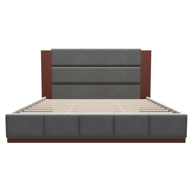 Alt view image 6 of 7 - Upholstered Platform Bed Frame with Extended Wood Headboard, Modern Bed with Wood Base, No Box Spring Needed, King Size, Grey Velet
