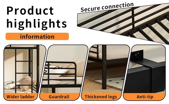 Alt view image 3 of 7 - twin over twin bunk bed black