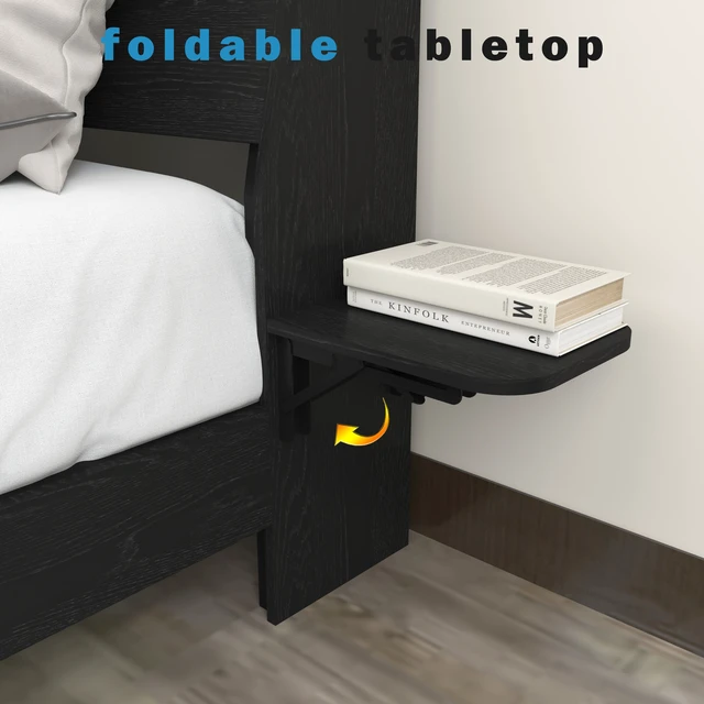Alt view image 7 of 7 - Floating Bed Frame Queen with Led Lights and Charging Station, Wood Queen Size Bed Frame with Storage Headboard, No Box Spring Needed, Easy Assembly,Black.