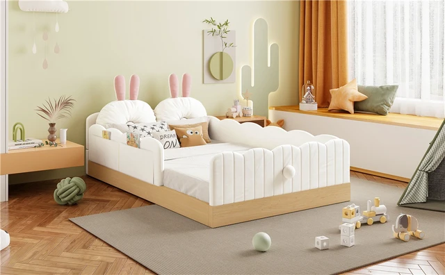 Alt view image 4 of 7 - Twin Size Upholstered Platform Bed with Pillows and Storage Bags, Beige