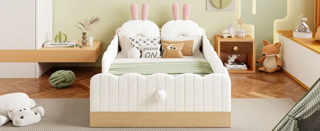Alt view image 5 of 7 - Twin Size Upholstered Platform Bed with Pillows and Storage Bags, Beige