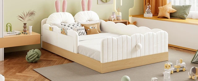 Alt view image 6 of 7 - Twin Size Upholstered Platform Bed with Pillows and Storage Bags, Beige