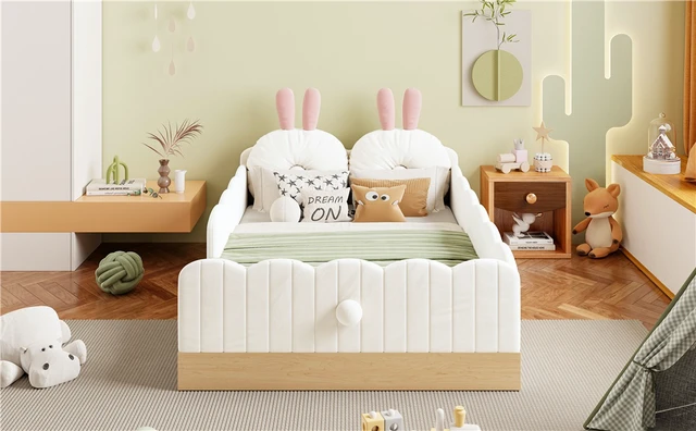 Alt view image 3 of 7 - Twin Size Upholstered Platform Bed with Pillows and Storage Bags, Beige