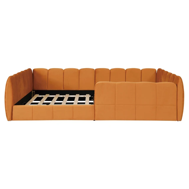 Alt view image 4 of 7 - Full Size Velvet Upholstered Floor Bed, Pumpkin Orange