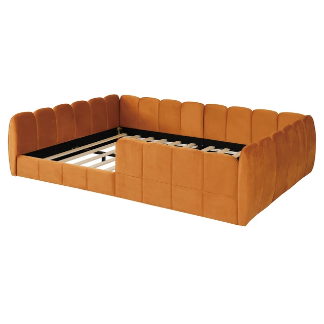 Alt view image 5 of 7 - Full Size Velvet Upholstered Floor Bed, Pumpkin Orange