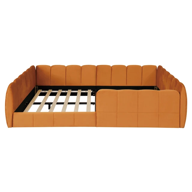 Alt view image 6 of 7 - Full Size Velvet Upholstered Floor Bed, Pumpkin Orange