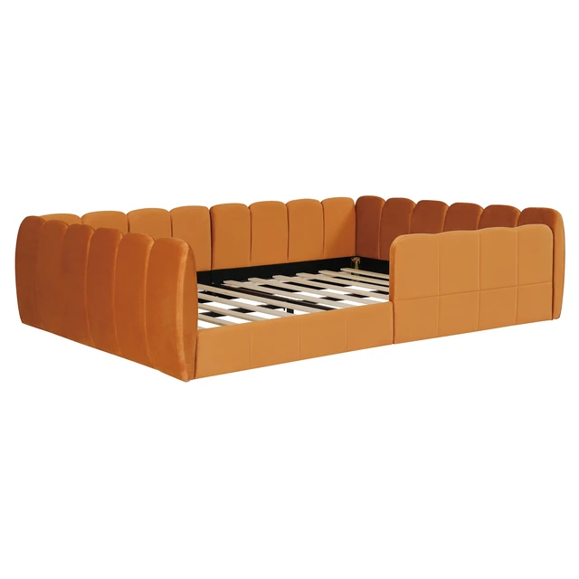Alt view image 7 of 7 - Full Size Velvet Upholstered Floor Bed, Pumpkin Orange