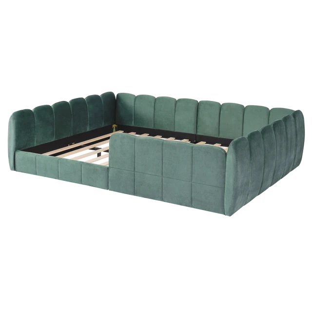 Alt view image 4 of 7 - Full Size Velvet Upholstered Floor Bed, Pumpkin Green
