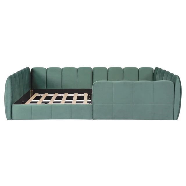 Alt view image 7 of 7 - Full Size Velvet Upholstered Floor Bed, Pumpkin Green