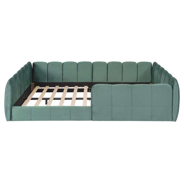 Alt view image 6 of 7 - Full Size Velvet Upholstered Floor Bed, Pumpkin Green