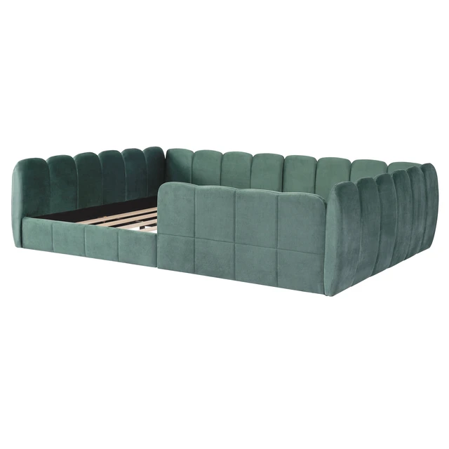 Alt view image 5 of 7 - Full Size Velvet Upholstered Floor Bed, Pumpkin Green