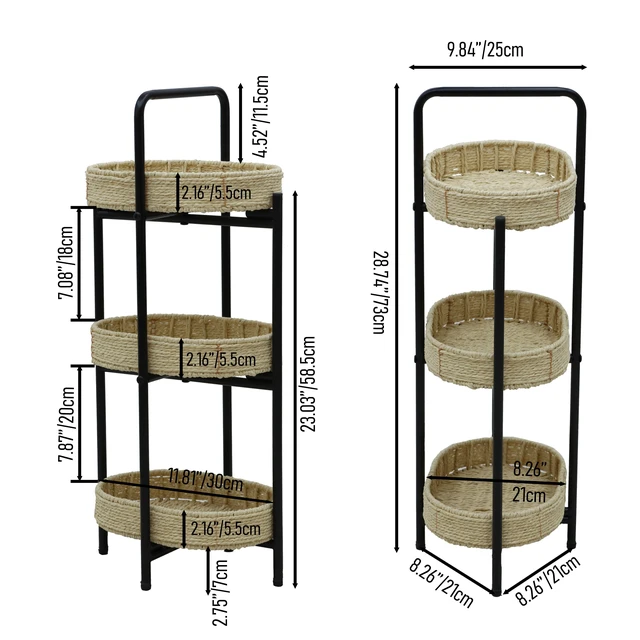Alt view image 6 of 7 - 3 Tiers Tray Tables Paper Rope Woven Side Table for Living Room Kitchen Oval Storage Basket Small Shelves (Natural)
