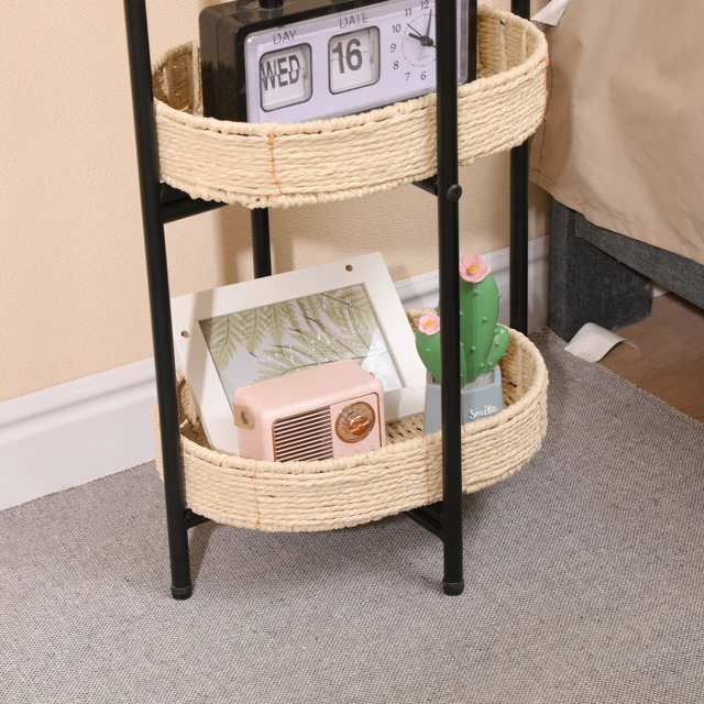 Alt view image 5 of 7 - 3 Tiers Tray Tables Paper Rope Woven Side Table for Living Room Kitchen Oval Storage Basket Small Shelves (Natural)