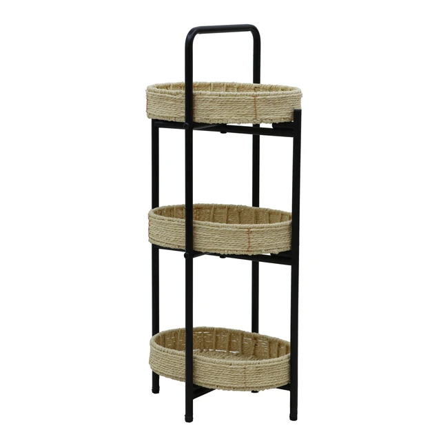 Alt view image 7 of 7 - 3 Tiers Tray Tables Paper Rope Woven Side Table for Living Room Kitchen Oval Storage Basket Small Shelves (Natural)