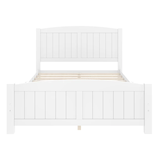 Alt view image 5 of 7 - Full Size Platform Bed, Solid Wood Platform Bed with Support Slats and Strong Structure, No Box Spring Needed, White