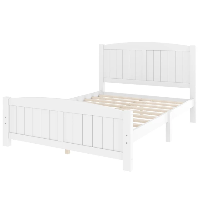 Alt view image 7 of 7 - Full Size Platform Bed, Solid Wood Platform Bed with Support Slats and Strong Structure, No Box Spring Needed, White