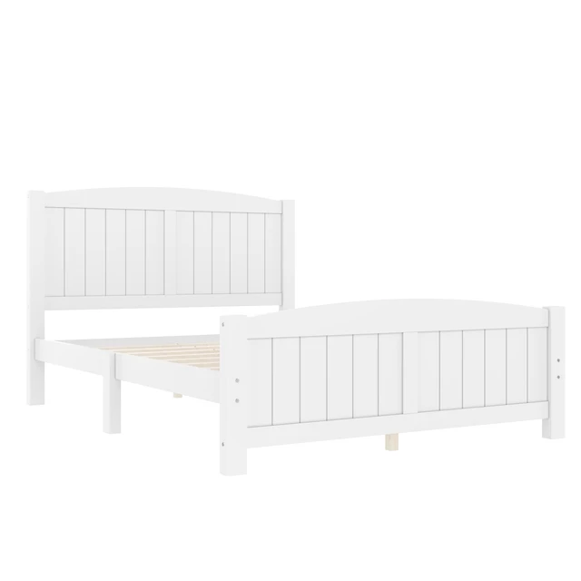 Alt view image 6 of 7 - Full Size Platform Bed, Solid Wood Platform Bed with Support Slats and Strong Structure, No Box Spring Needed, White