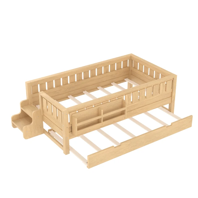 Alt view image 5 of 7 - Twin with built-in bookshelves and small staircase, high-quality safety rails, and Trundle,Light Natural