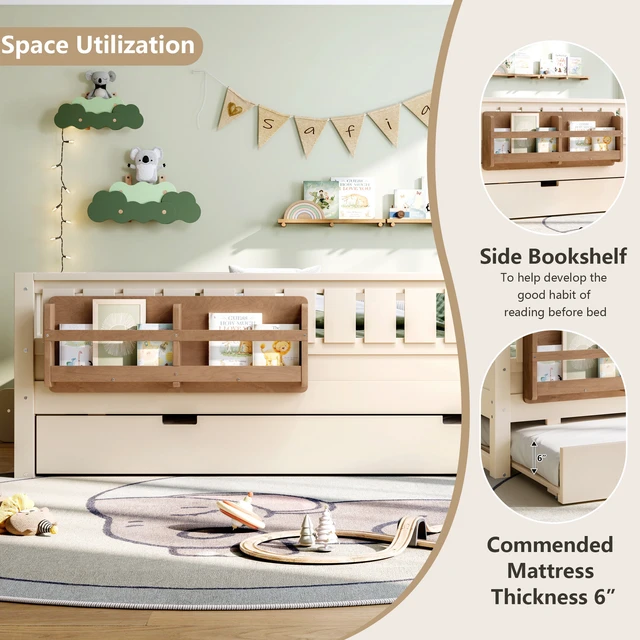 Alt view image 6 of 7 - Full with built-in bookshelves and small staircase, high-quality safety rails, and Trundle,Beige