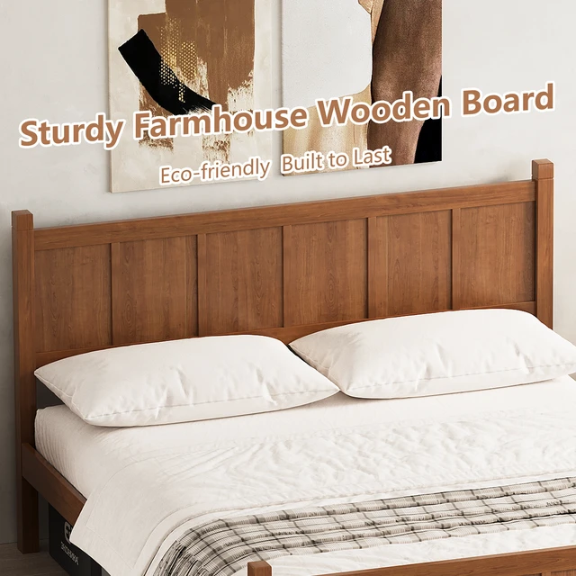 Alt view image 5 of 7 - Queen Size Flat Panel Bed with Headboard & Footboard, Minimalist Modern Platform Bed with Wood Grain Finish, Shaker and Farmhouse Style Design, Sleek and Functional Bedroom Furniture,Light Walnut