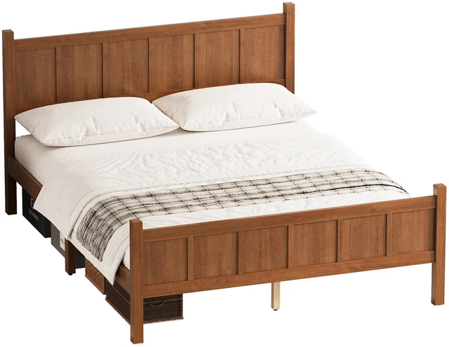 Alt view image 7 of 7 - Queen Size Flat Panel Bed with Headboard & Footboard, Minimalist Modern Platform Bed with Wood Grain Finish, Shaker and Farmhouse Style Design, Sleek and Functional Bedroom Furniture,Light Walnut
